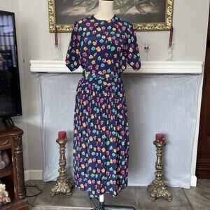 Vintage Liz Roberts Midi Pleaded Belted Dress Size 8